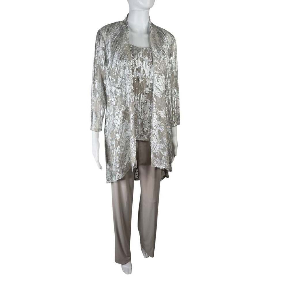 R&M Richards 3Pc Metallic Jacquard Pantsuit Tank Necklace Sz 8 NWT